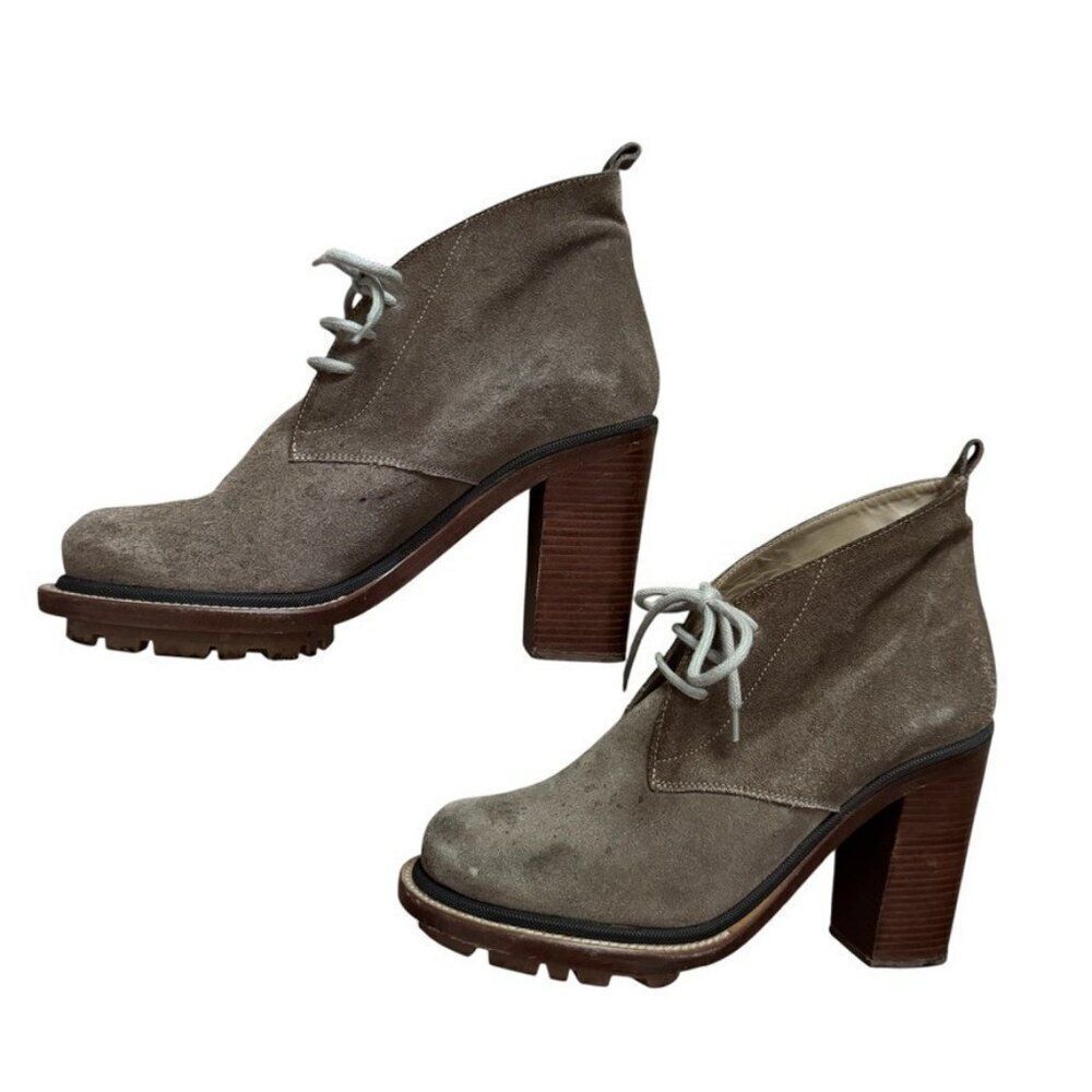 Jil Sander Taupe Brown Suede Lace Up Ankle Chunky Booties Clog sz 39
